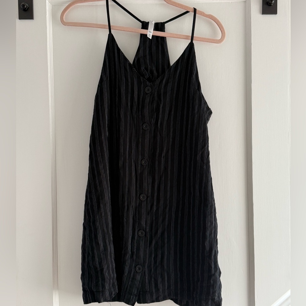 RVCA Black Striped Button-Down Dress